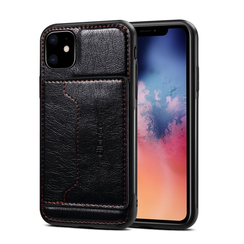 For iPhone 11/11 Pro/11 Pro Max Cellphone Smart Shell 2-in-1 Textured PU Leather Shock-Absorption Anti-Fall Card Holder Stand Function Phone Cover black