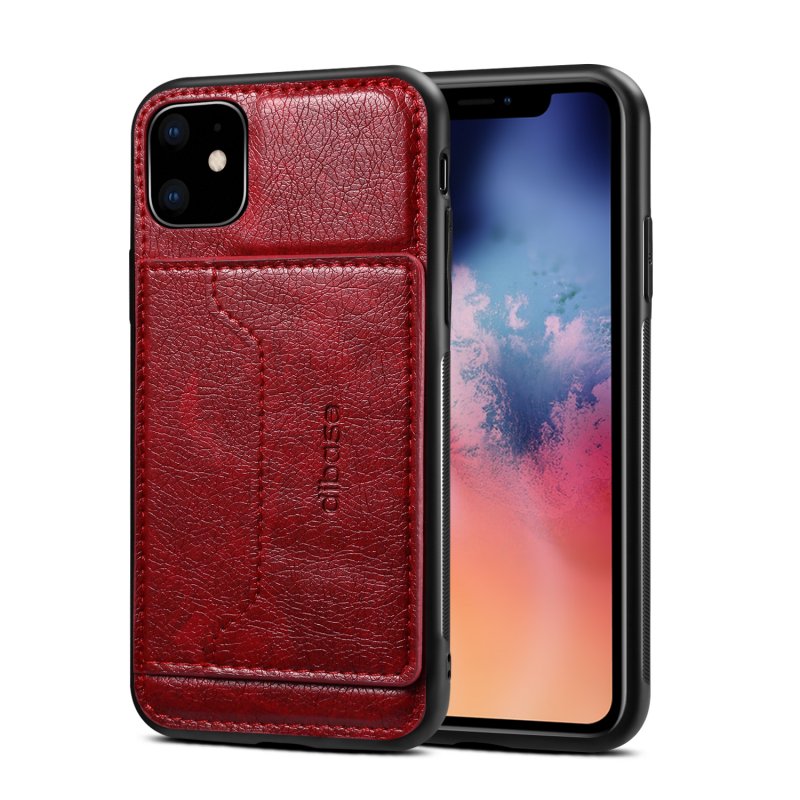 For iPhone 11/11 Pro/11 Pro Max Cellphone Smart Shell 2-in-1 Textured PU Leather Shock-Absorption Anti-Fall Card Holder Stand Function Phone Cover red