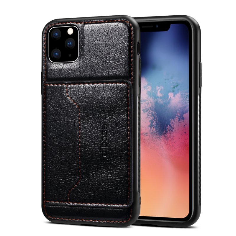 For iPhone 11/11 Pro/11 Pro Max Cellphone Smart Shell 2-in-1 Textured PU Leather Shock-Absorption Anti-Fall Card Holder Stand Function Phone Cover black