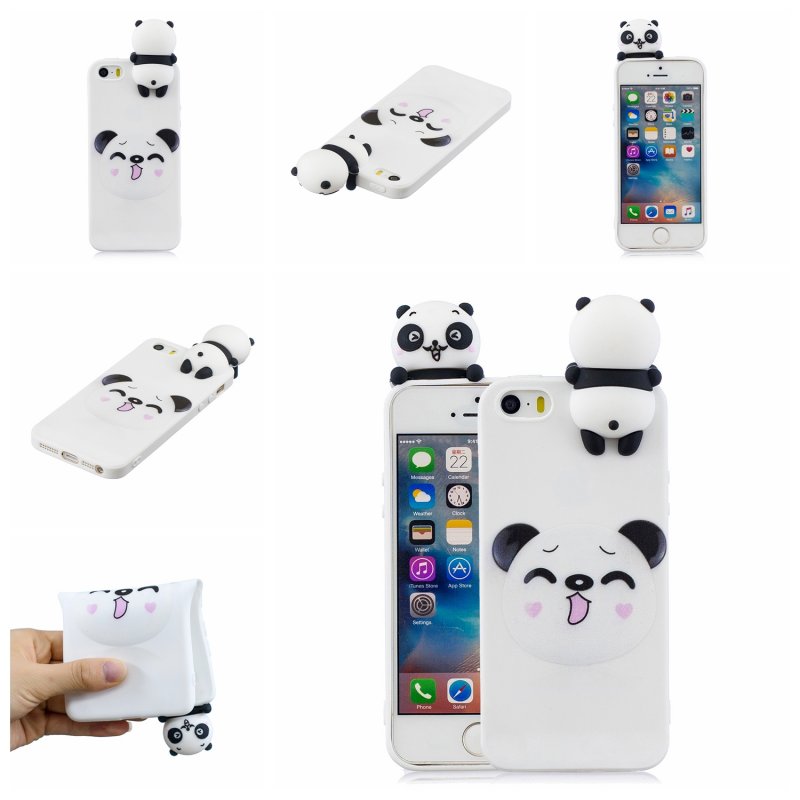 For iPhone 5/5S/SE 3D Cartoon Lovely Coloured Painted Soft TPU Back Cover Non-slip Shockproof Full Protective Case Smiley panda
