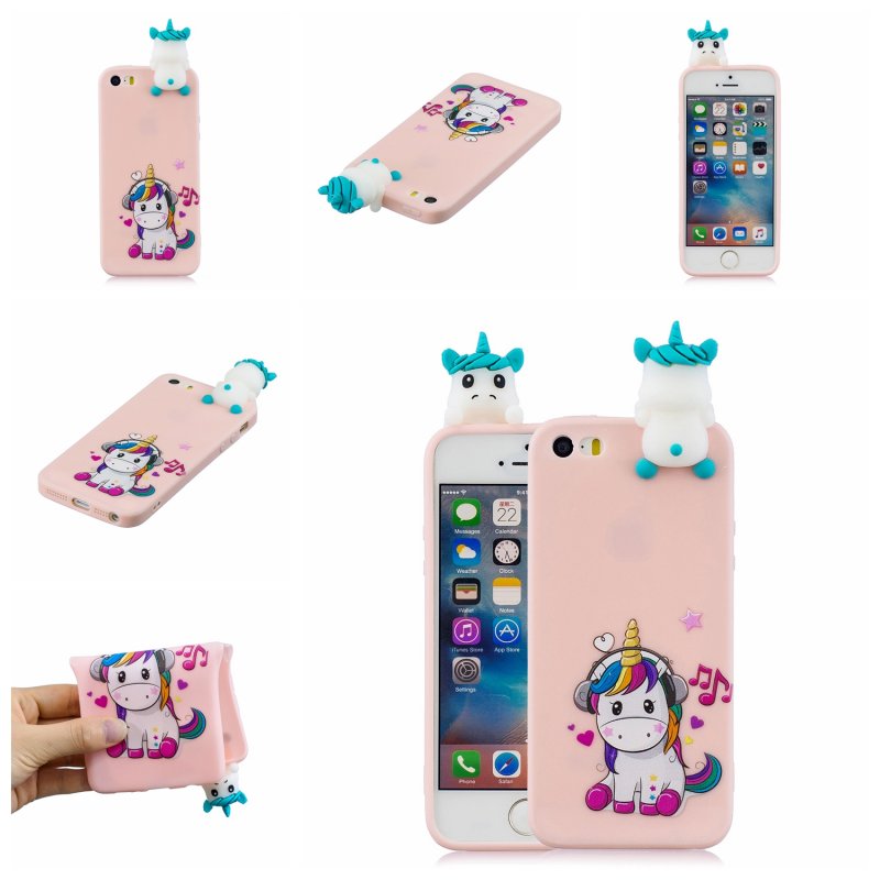 For iPhone 5/5S/SE 3D Cartoon Lovely Coloured Painted Soft TPU Back Cover Non-slip Shockproof Full Protective Case Music unicorn