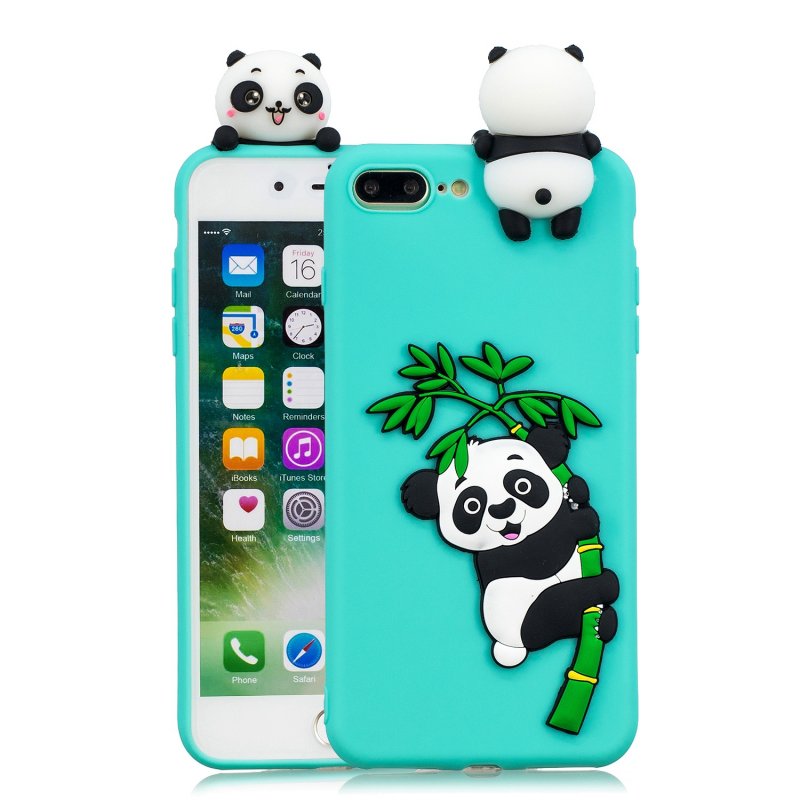 For iPhone 5/5S/SE/6/6S/6 Plus/6S Plus/7/8/7 Plus/8 Plus Phone Case 3D Cartoon Panda Bamboo Cellphone Back Shell Shockproof Smartphone Cover Light blue