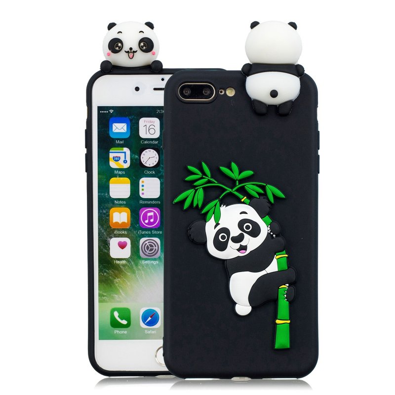 For iPhone 5/5S/SE/6/6S/6 Plus/6S Plus/7/8/7 Plus/8 Plus Phone Case 3D Cartoon Panda Bamboo Cellphone Back Shell Shockproof Smartphone Cover Black