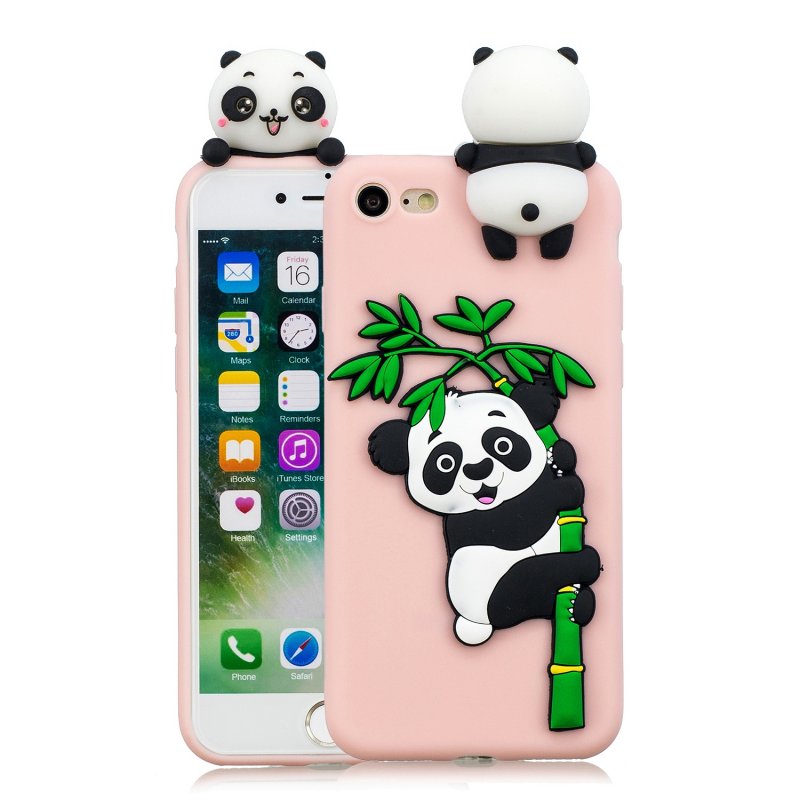 For iPhone 5/5S/SE/6/6S/6 Plus/6S Plus/7/8/7 Plus/8 Plus Phone Case 3D Cartoon Panda Bamboo Cellphone Back Shell Shockproof Smartphone Cover Pink