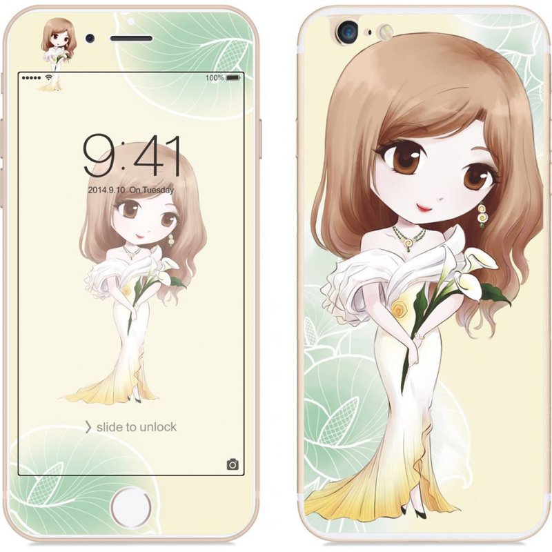 For iPhone 6/6S 2.5D Arc Edge Cartoon Flower Fairy Style Front & Rear Colorful Full Protective Tempered Glass Film