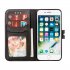 For iPhone 6 6S 7 8 Wallet type Cute Cartoon Embossed Happy Cat PU Leather Protective Phone Case with Buckle   Bracket black