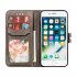 For iPhone 6 6S 7 8 Wallet type Cute Cartoon Embossed Happy Cat PU Leather Protective Phone Case with Buckle   Bracket gray