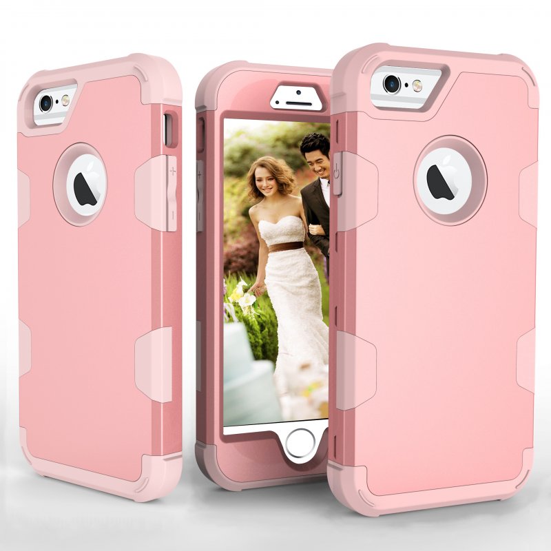 For iPhone 6/6S PC+ Silicone 2 in 1 Hit Color Tri-proof Shockproof Dustproof Anti-fall Protective Cover Back Case Rose gold