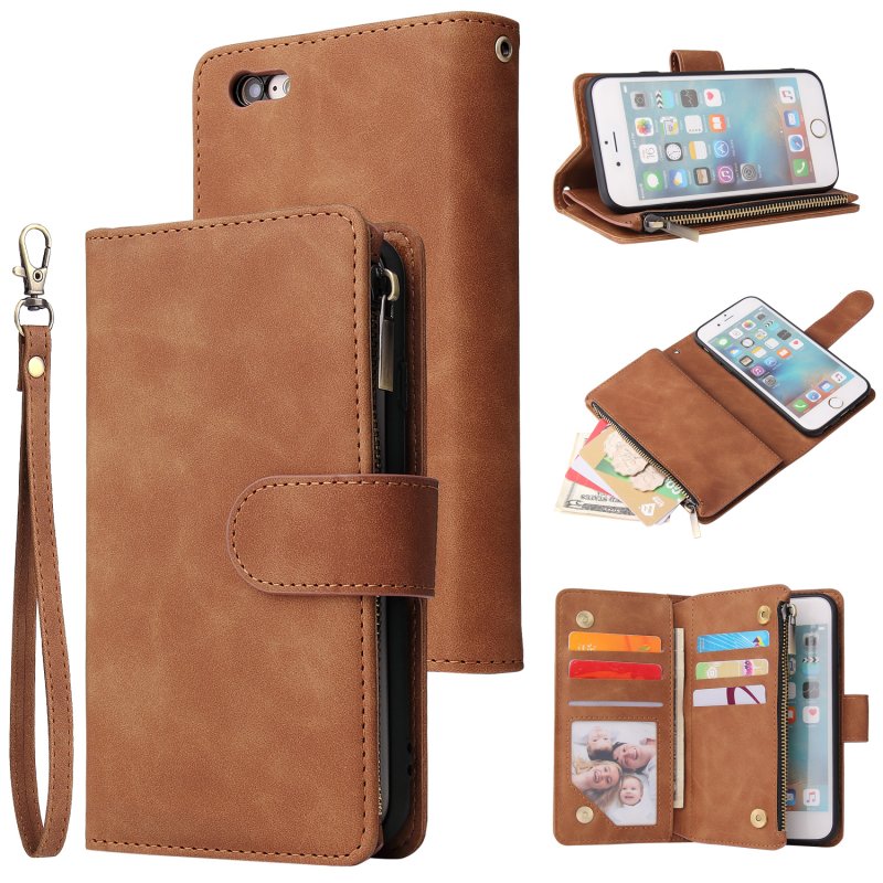 For iPhone 6 / 6S iPhone 6 plus / 6S plus iPhone 7 / 8 iPhone 7 plus / 8 plus Smart Phone Cover Coin Pocket with Cards Bracket Zipper Phone PU Leather Case Phone Cover  iPhone 6 / 6S