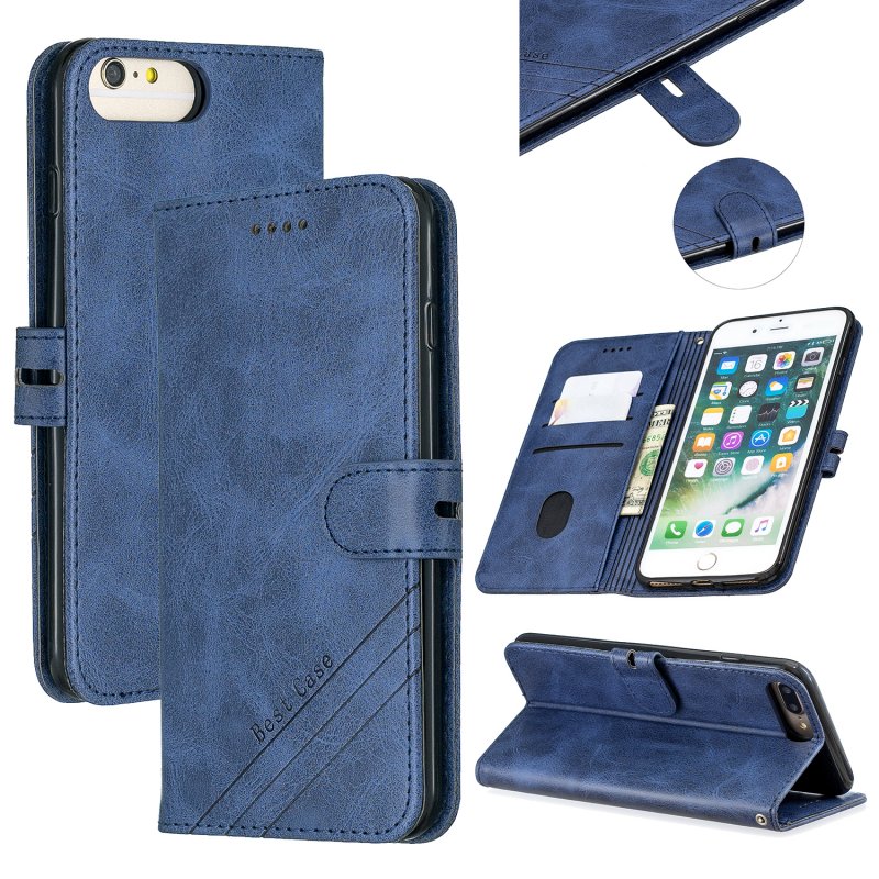For iPhone 6 plus / 6S plus / 7 plus / 8 plus Denim Pattern Solid Color Flip Wallet PU Leather Protective Phone Case with Buckle & Bracket blue