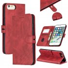 For iPhone 6 plus / 6S plus / 7 plus / 8 plus Denim Pattern Solid Color Flip Wallet PU Leather Protective Phone Case with Buckle & Bracket red