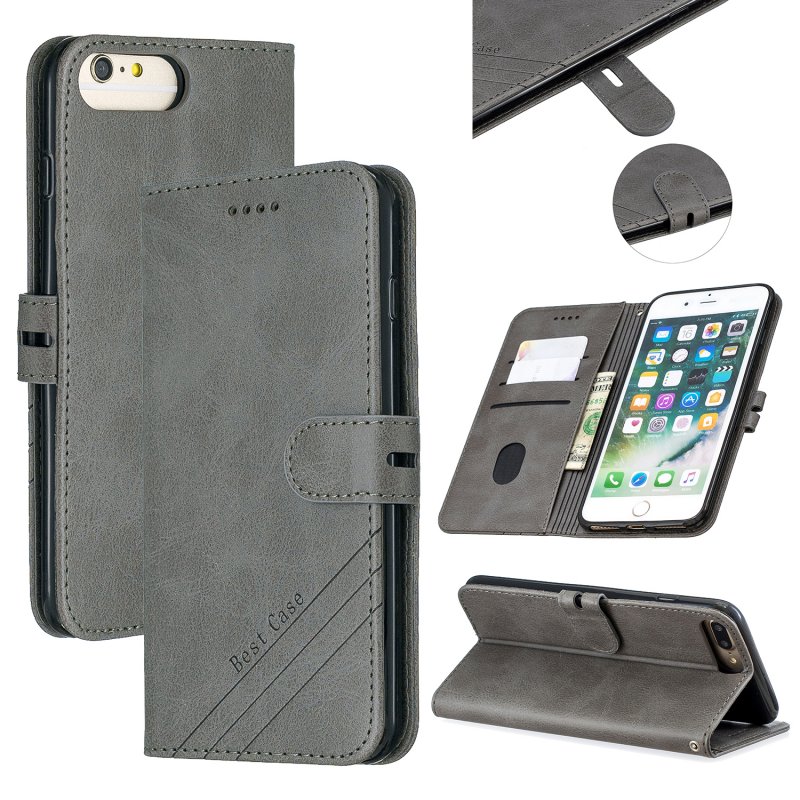 For iPhone 6 plus / 6S plus / 7 plus / 8 plus Denim Pattern Solid Color Flip Wallet PU Leather Protective Phone Case with Buckle & Bracket gray