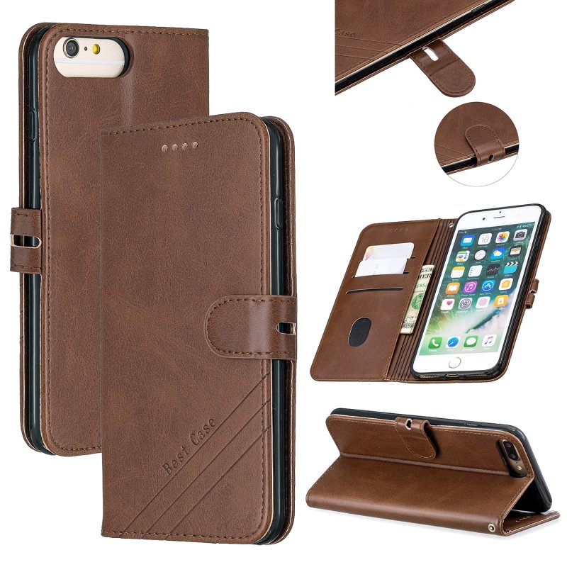 For iPhone 6 plus / 6S plus / 7 plus / 8 plus Denim Pattern Solid Color Flip Wallet PU Leather Protective Phone Case with Buckle & Bracket brown