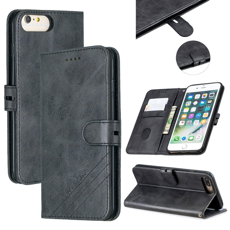 For iPhone 6 plus / 6S plus / 7 plus / 8 plus Denim Pattern Solid Color Flip Wallet PU Leather Protective Phone Case with Buckle & Bracket black