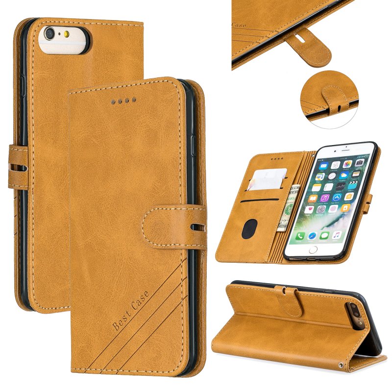 For iPhone 6 plus / 6S plus / 7 plus / 8 plus Denim Pattern Solid Color Flip Wallet PU Leather Protective Phone Case with Buckle & Bracket yellow