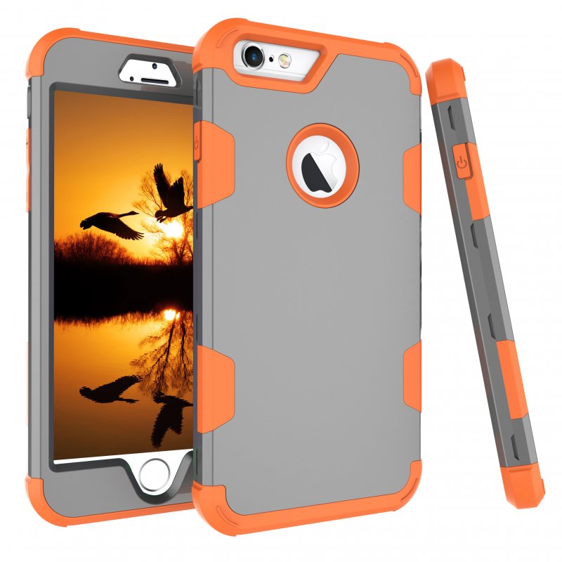 For iPhone 6 plus/6S plus PC+ Silicone 2 in 1 Hit Color Tri-proof Shockproof Dustproof Anti-fall Protective Cover Back Case Gray + orange