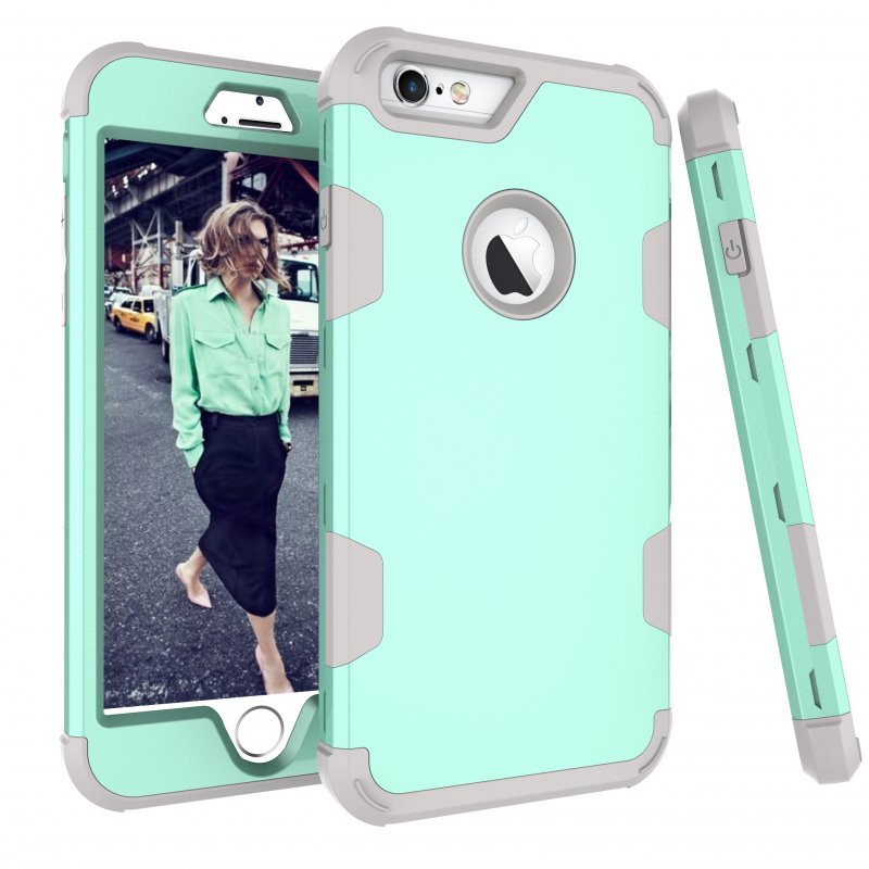 For iPhone 6 plus/6S plus PC+ Silicone 2 in 1 Hit Color Tri-proof Shockproof Dustproof Anti-fall Protective Cover Back Case Mint green + gray
