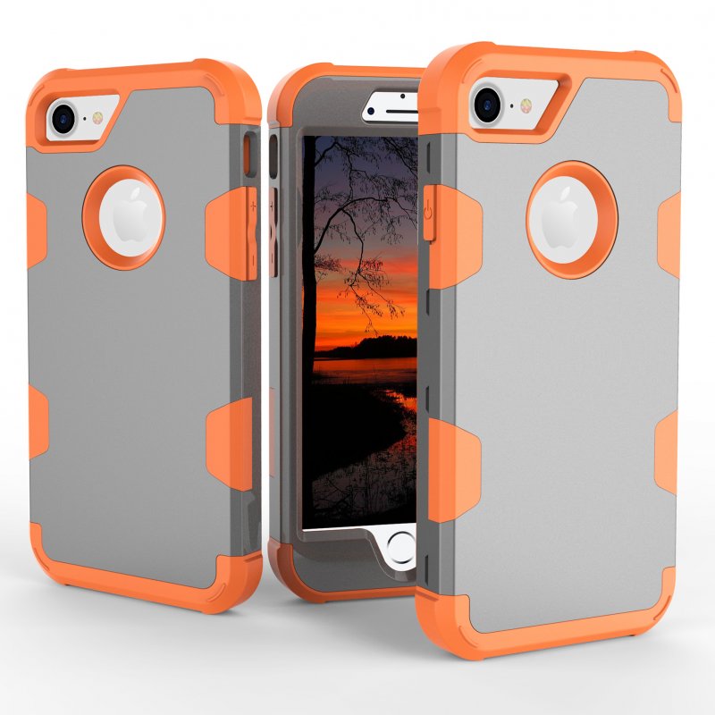 For iPhone 7 PC+ Silicone 2 in 1 Hit Color Tri-proof Shockproof Dustproof Anti-fall Protective Cover Back Case Gray + orange