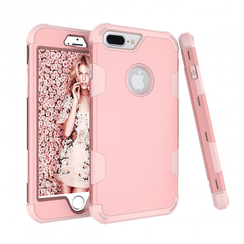 For iPhone 7 plus PC+ Silicone 2 in 1 Hit Color Tri-proof Shockproof Dustproof Anti-fall Protective Cover Back Case Rose gold