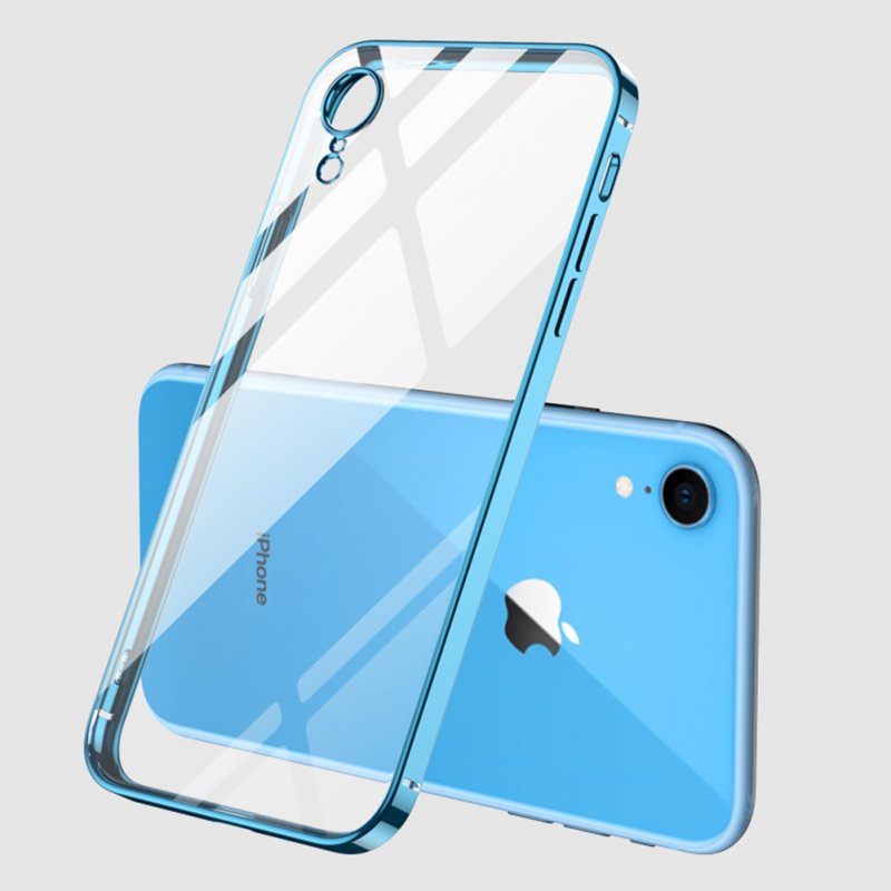 For iPhone X/XS/XR/XS Max Mobile Phone shell Square Transparent electroplating TPU Cover Cell Phone Case blue