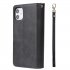 For iphone X XS XS MAX 11 11Pro Pu Leather  Mobile Phone Cover Zipper Card Bag   Wrist Strap black
