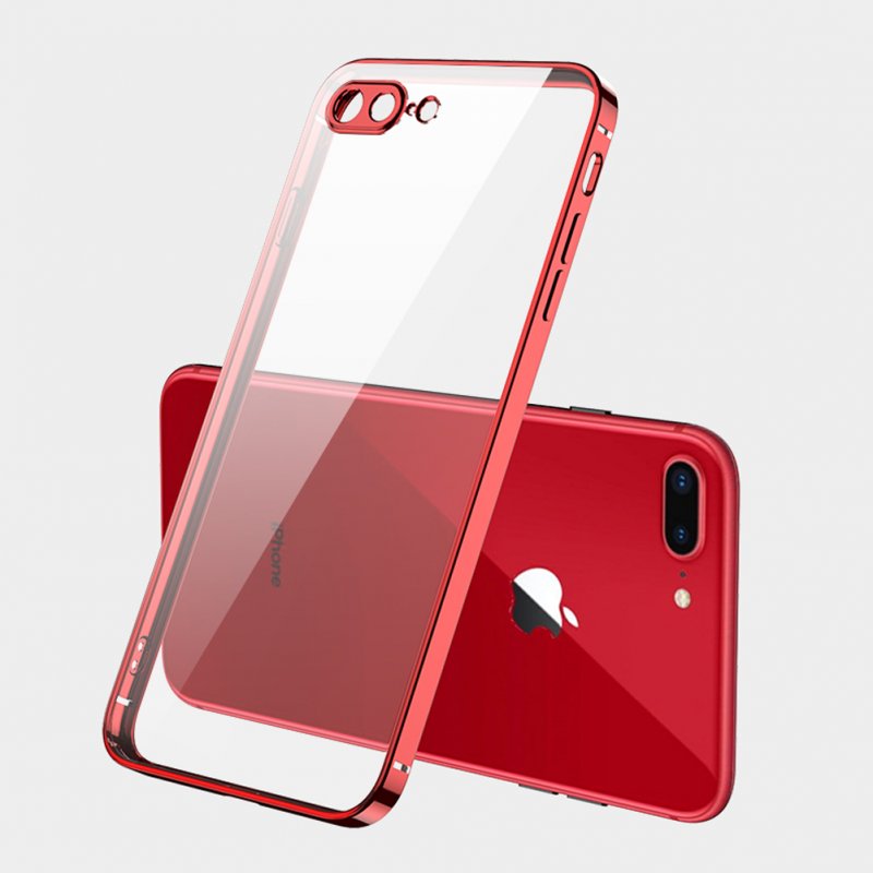 ForiPhone 7/8/SE 2020/7 plus/8 plus/6/6S/6 plus/6S plus Mobile Phone shell Square Transparent electroplating TPU Cover Cell Phone Case red