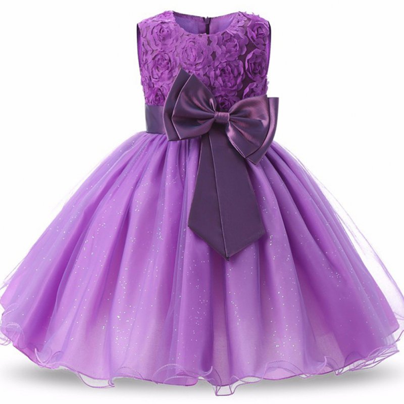 Girl Elegant Dress w. Silky Bow Purple