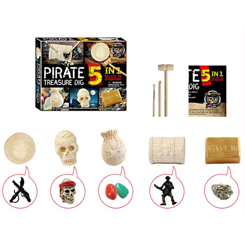 Fossils Dig Kit With Tools 5 In 1 Science Magic Treasure Digging Set Educational Toys For Geology Enthusiasts pirate treasure