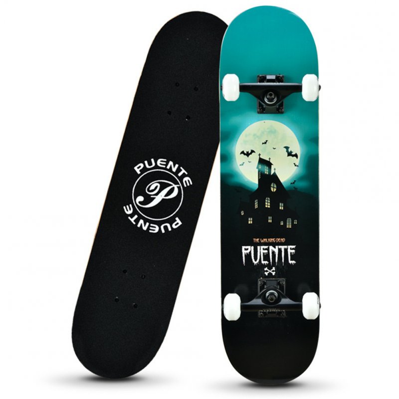 Four-wheel Skateboard Double Rocker Printed  Skate  Board For Beginners Full moon bat