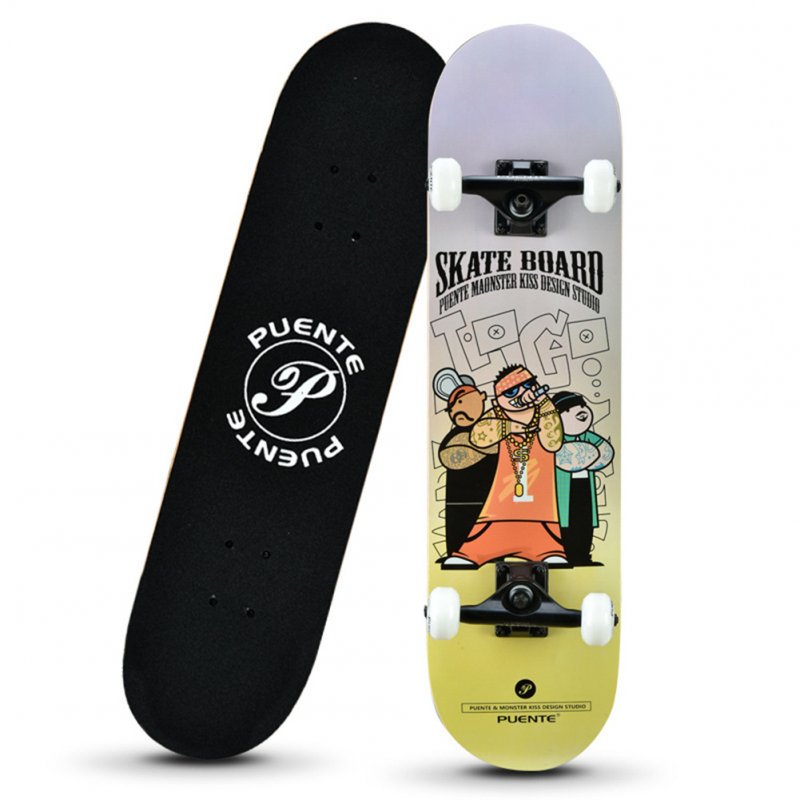 Four-wheel Skateboard Double Rocker Printed  Skate  Board For Beginners Human