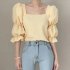 French Square Neck Shirt For Women Elegant Puff Sleeves Casual Blouse Trendy Half Sleeves Pullover Tops apricot M