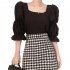 French Square Neck Shirt For Women Elegant Puff Sleeves Casual Blouse Trendy Half Sleeves Pullover Tops apricot M