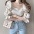 French Square Neck Shirt For Women Elegant Puff Sleeves Casual Blouse Trendy Half Sleeves Pullover Tops apricot M