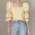 French Square Neck Shirt For Women Elegant Puff Sleeves Casual Blouse Trendy Half Sleeves Pullover Tops apricot XXL
