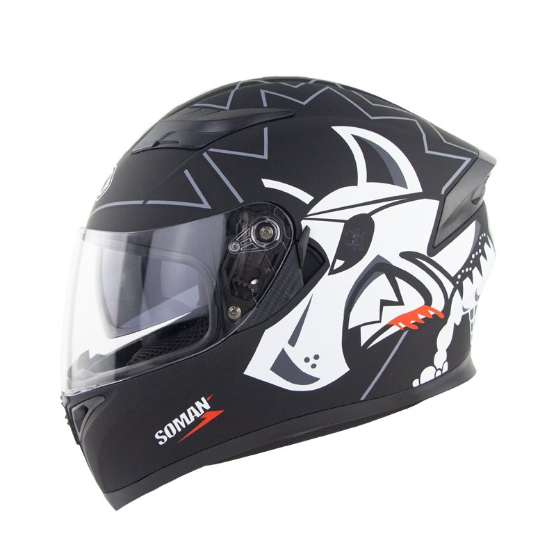 Full Face Motorcycle Helmet Sun Visor Dual Lens Moto Helmet Black gray one-eyed wolf_M