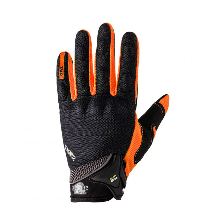 Full Finger Breathable Summer Gloves Touch Screen Motorcycle Racing Gloves Men Protective Gloves Orange_M