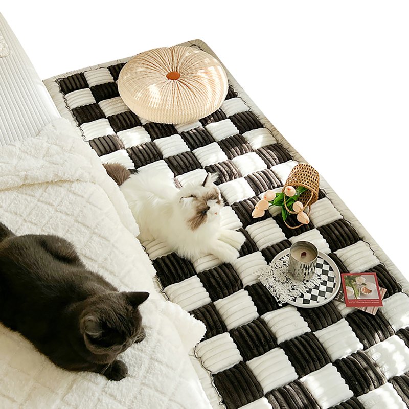 Funny Fuzzy Couch Cover Cream-Coloured Plaid Magic Sofa Protective Cover