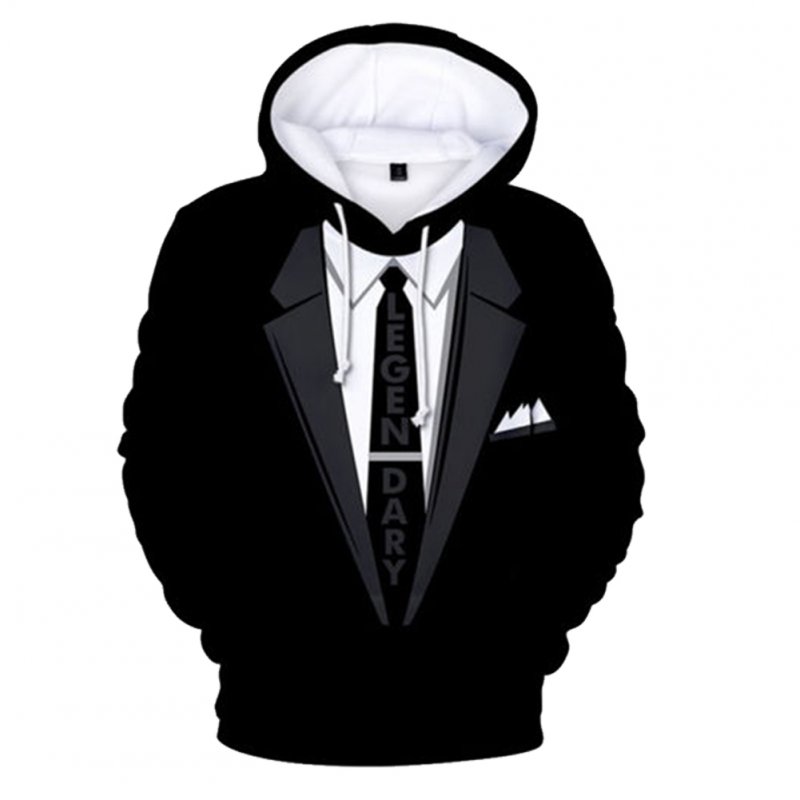 Funny Men Women 3D Digital Printing Fake Tie Suit Loose Pullover Hoodie Sweatshirt 3D_XL