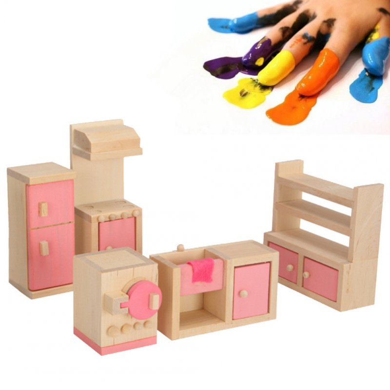 Furniture Toys Set Wooden Dollhouse Miniature for Kids Pretend Play Rooms Set kitchen