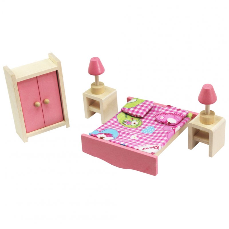 Furniture Toys Set Wooden Dollhouse Miniature for Kids Pretend Play Rooms Set bedroom