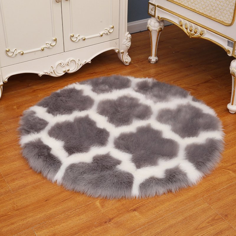 Fuzzy Rug Area  Rug Round Floor Mat Carpet For Bedroom Living Room Home Decor Gray lantern with white edge_80cm in diameter