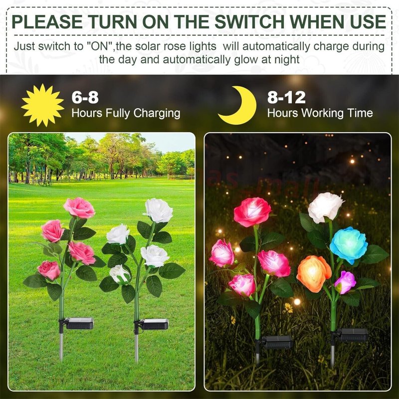Solar 5 Heads Rose Lamp Outdoor Waterproof Simulation Rose Flower Lawn Decorative Lamp For Garden Yard Patio Decoration 