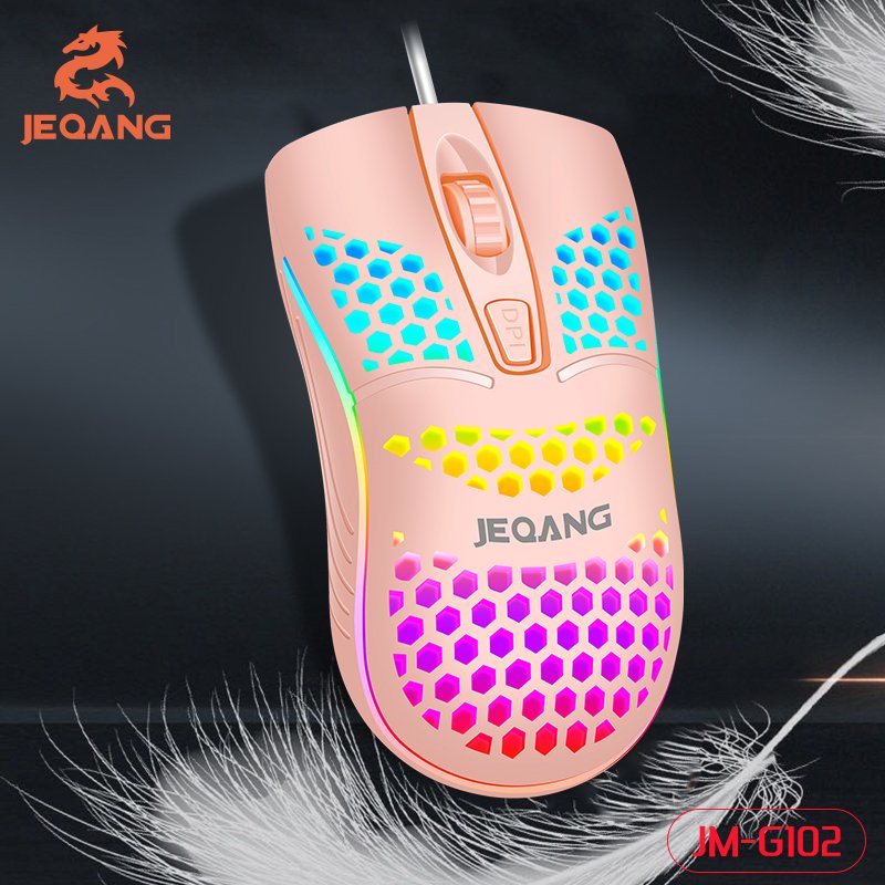 G-102 USB Computer Mouse Lightweight Hollow Wired Gaming Mouse Pink