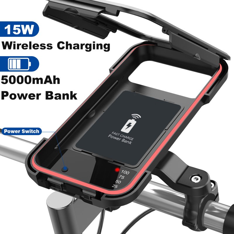 Motorcycle Bicycle Handlebar Phone Holder Wireless Charger Waterproof 