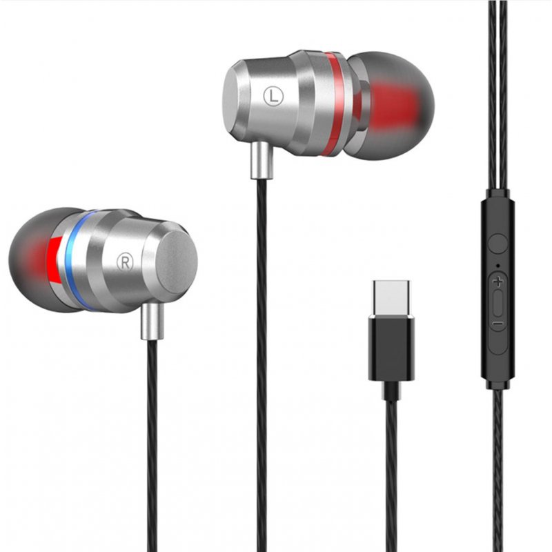 G2 Ergonomic Headset Type-c Subwoofer In-ear Wired  Control  Headset With Built-in High-definition Microphone Silver