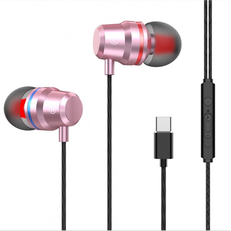 G2 Ergonomic Headset Type-c Subwoofer In-ear Wired  Control  Headset With Built-in High-definition Microphone Pink