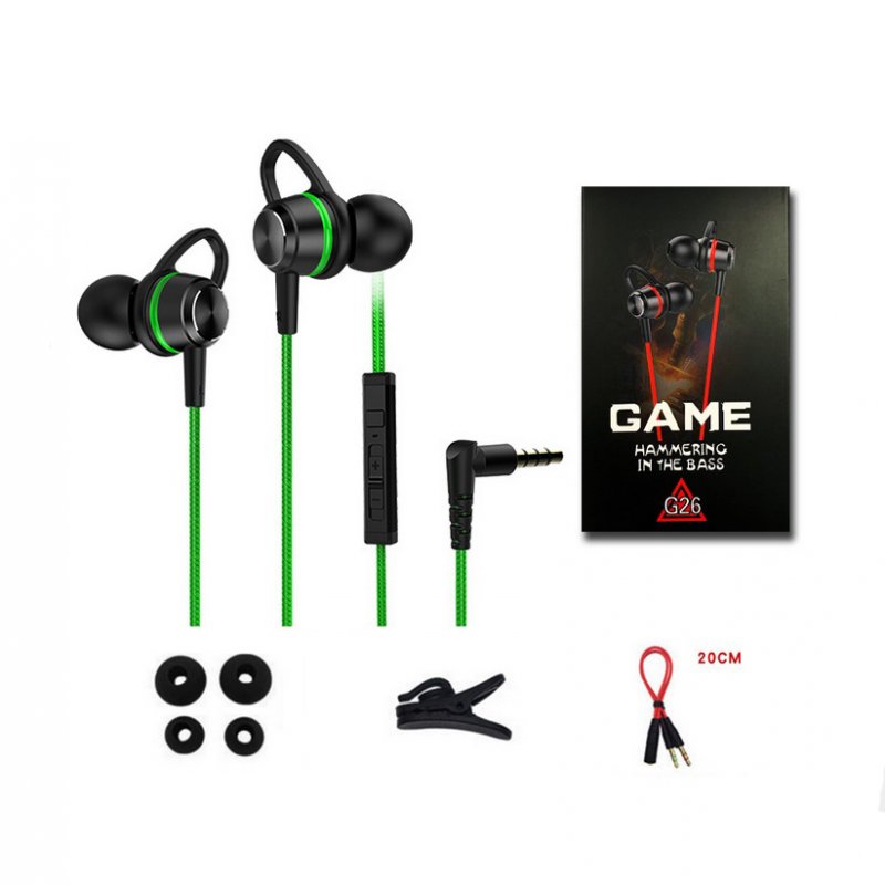 G26 Wired 3.5mm Plug In-ear Gaming Headset With Microphone For Mobile Phone Computer Green