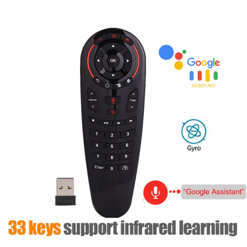 G30 Remote Control 2.4G Wireless Voice Air Mouse 33 Keys IR Learning Gyro Sensing Smart Remote for Game Android TV Box black