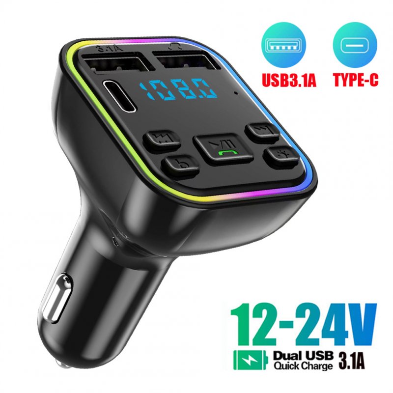 G38 Car Wireless Audio Transmitter LED Backlit Dual USB Port Adapter