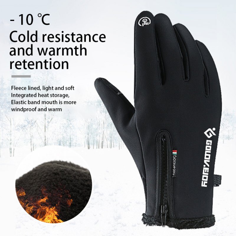 Winter Ski Cycling Gloves For Men Women Full Finger Waterproof Fleece Lined Thickened Warm Touch-screen Zipper Gloves DB03 linen grey L